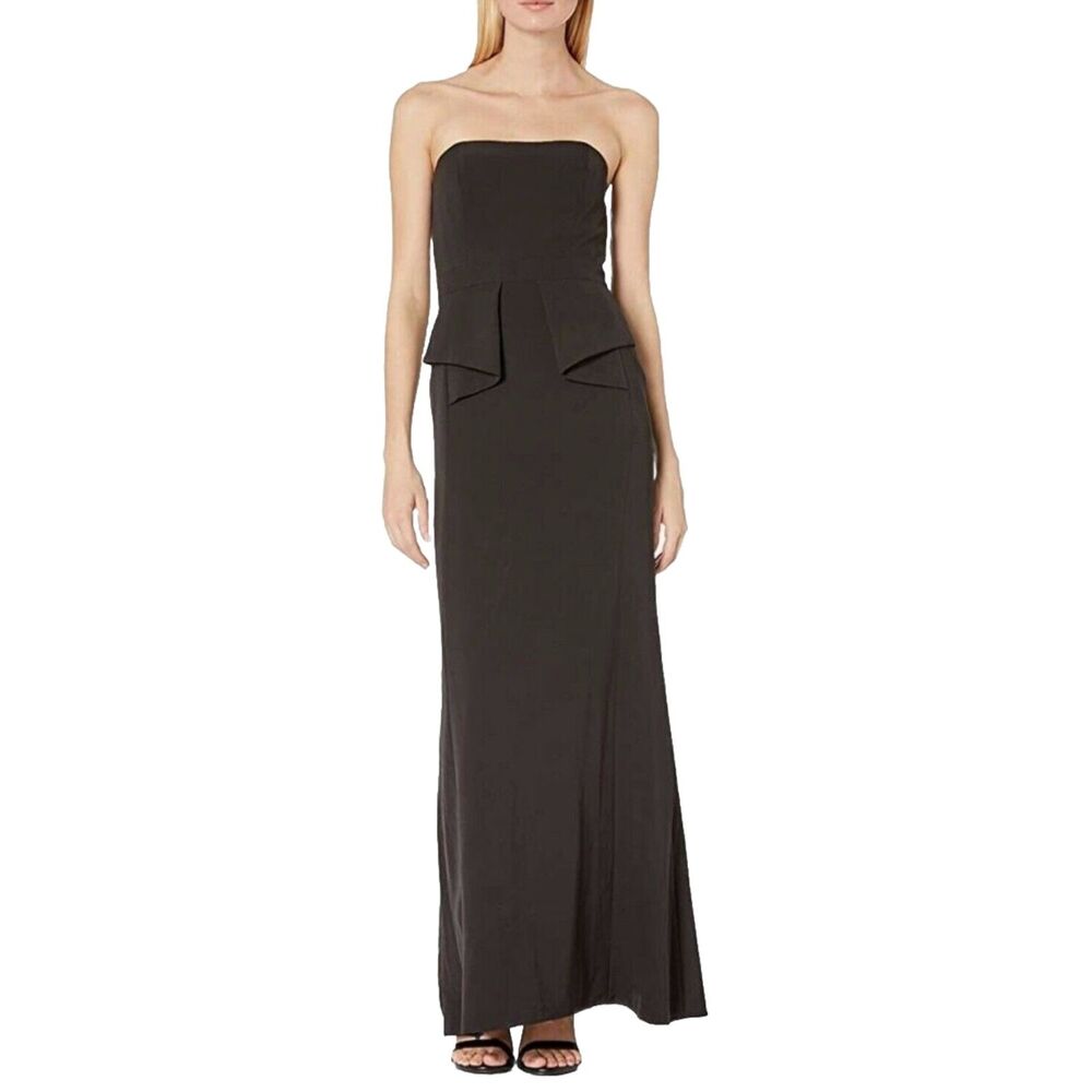 Aidan Mattox Column Gown Black Strapless Peplum Pageant Floor Length